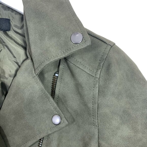 Forever 21 Distressed Faux Leather Olive Moto Jacket With Belt size small - Picture 13 of 16